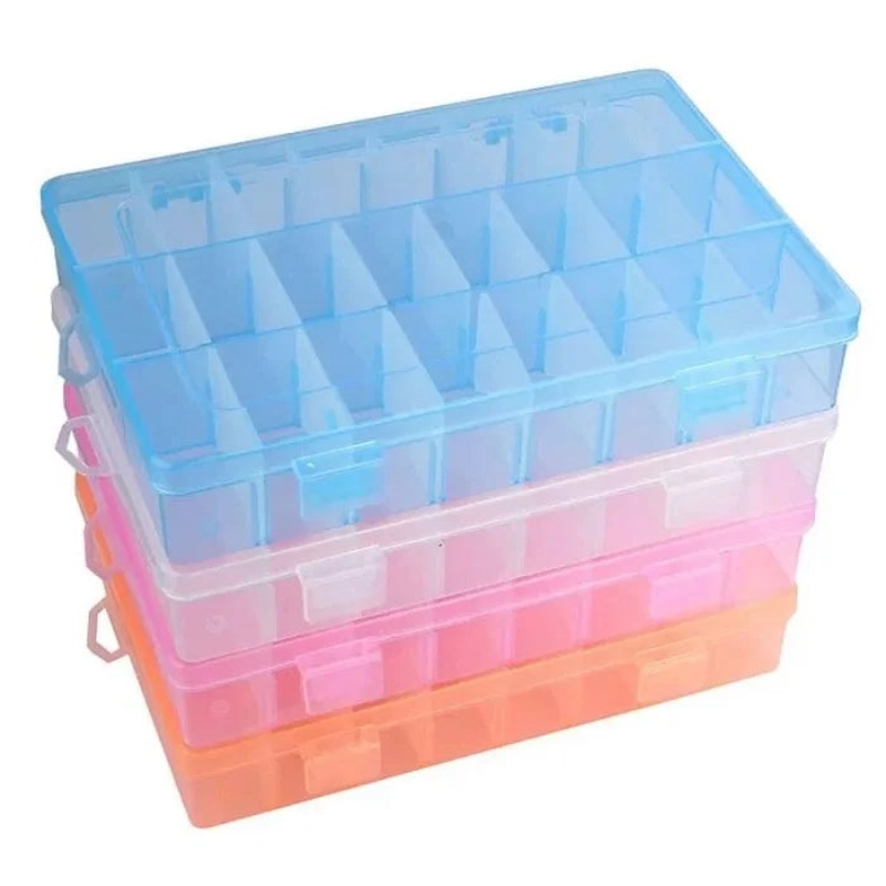 24-Grid Large Plastic Storage Organizer Container  Multipurpose Transparent Box for Jewelry, Accessories & Small Items (Random Color)