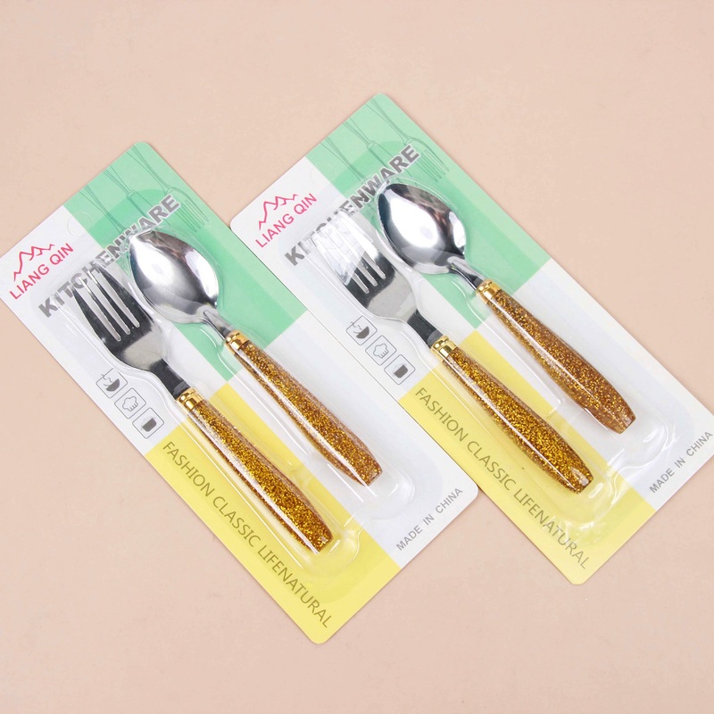 Spoon & Fork Set with Golden Handle – 1 Set
