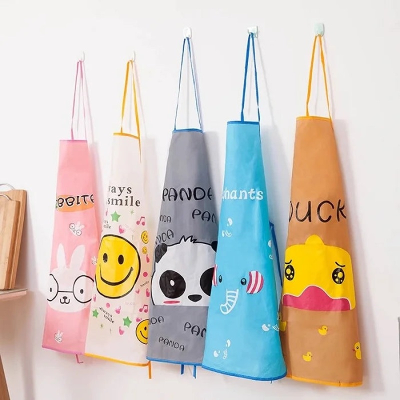 Waterproof Plastic Cartoon Print Apron  Kids & Adults Cooking, Painting, and Craft Protection (Random Cartoon Print-Pack of 1)