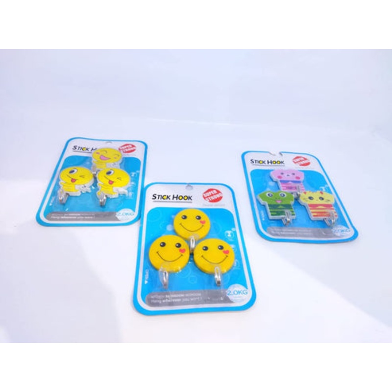 3 Pcs Cute Self Adhesive Sticky Hooks  Random Prints Wall Hooks for Keys, Towels & Home Organization