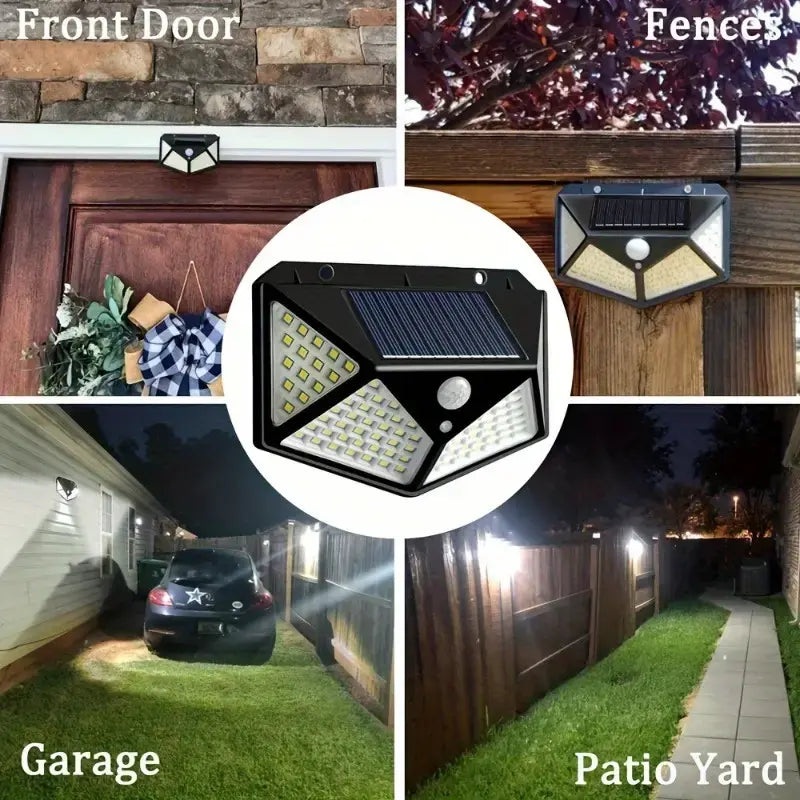 100 LED Solar-Powered Wall Lamp with Motion Sensor  High-Brightness LED Lights for Indoor & Outdoor Use, Automatic Brightness Adjustment, Ideal for Porch, Garden, and Home Decor, Solar Wall Lamp (Pack of 1)