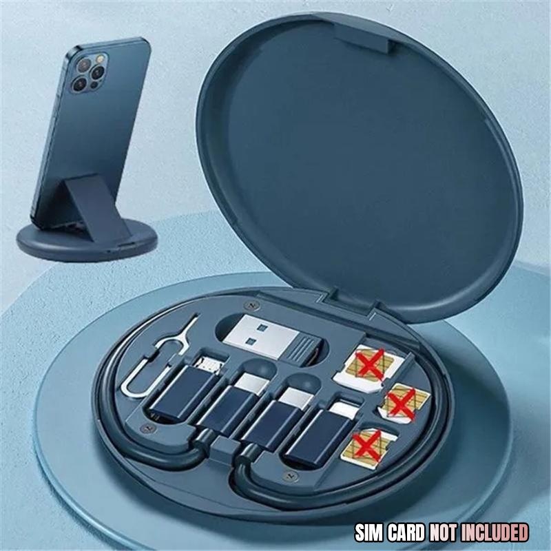 Multifunction Data Cable Set with Conversion Heads & Portable Storage Box  USB Type-C, Adapter, SIM Eject Pin & Phone Holder (Pack of 1)