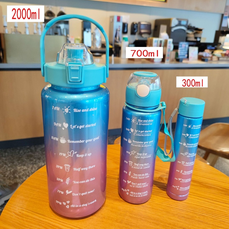 Paint Gradient 3-Piece Plastic Bottles  Colorful BPA-Free-  Gym, Office & Daily Use, Multi-Color Sipper with Water Reminder