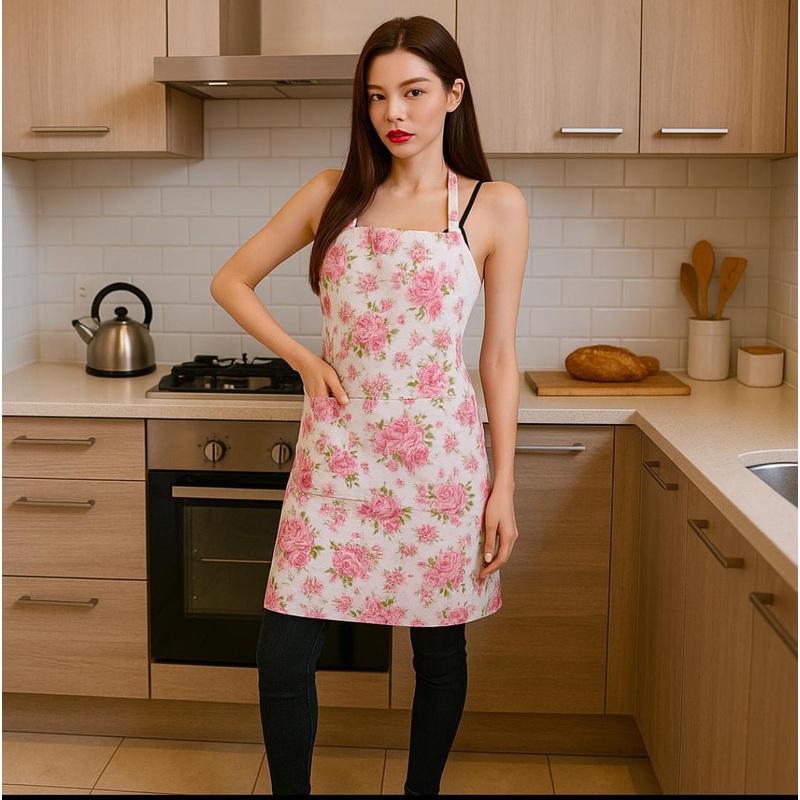 Pink Flowers Apron  Stylish Kitchen Apron for Cooking & Baking (Pack of 1)