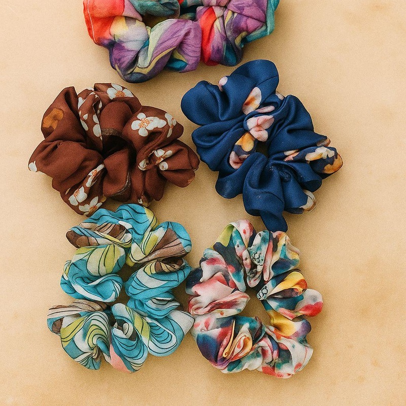 Premium Organza Silk Printed Scrunchie  1 Pc Stylish Hair Tie for Women & Girls (Random Print)