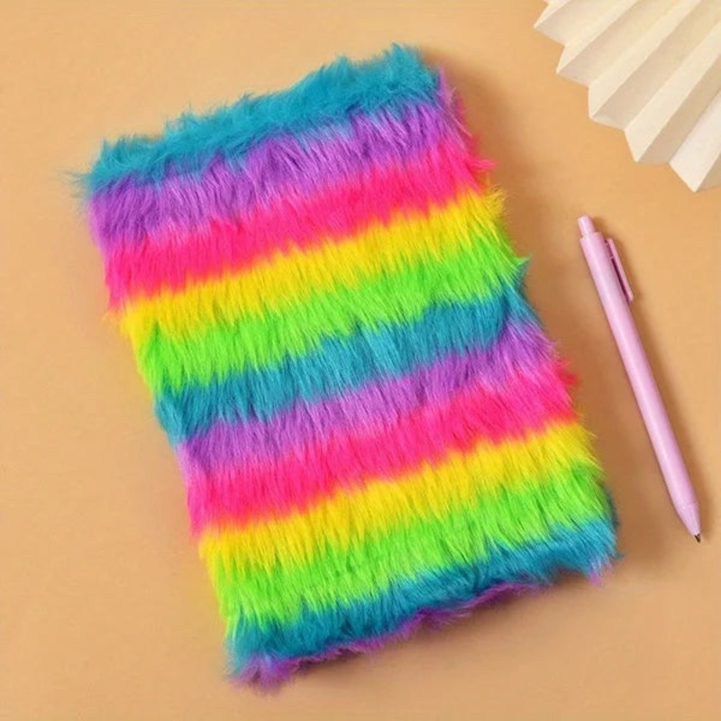 Rainbow Smooth Fur Diary (A5 size)  – Soft Fluffy Journal for Kids, Teens & Stationery Lovers -Cute Stationery Gift (Pack of 1)