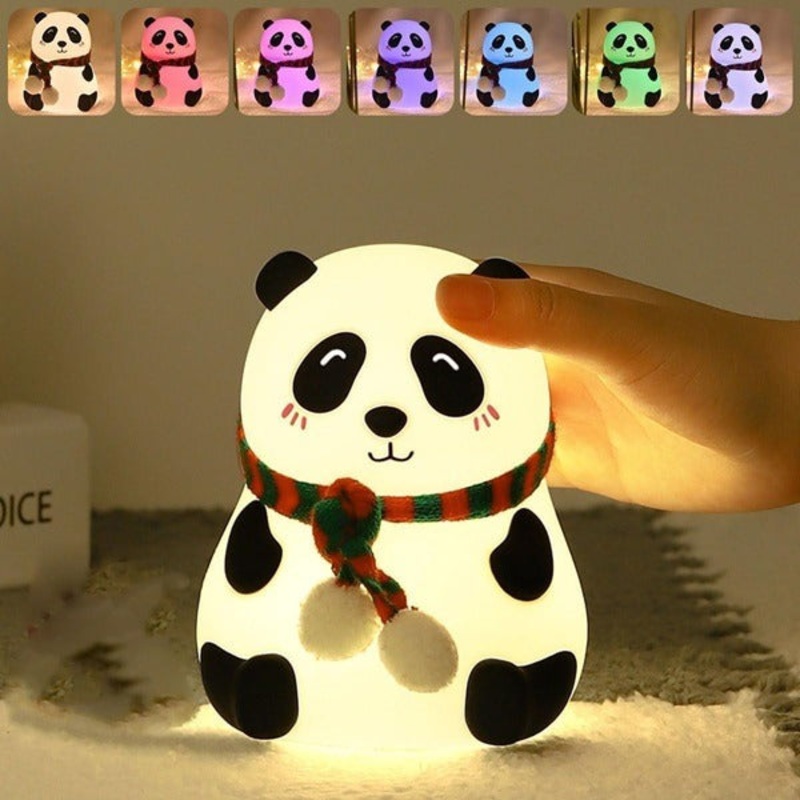 Rechargeable Panda Silicone Night Light  7-Color Changing Cute LED Lamp, Kids Room Decor & Gift for Toddlers, Children, Teens (Pack of 1)