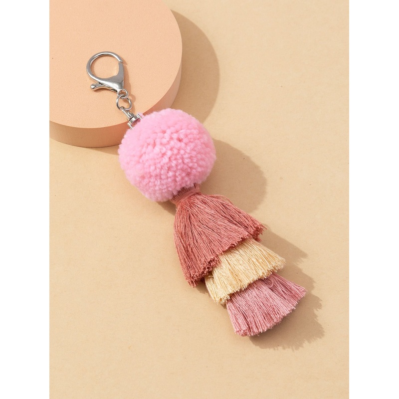 Snowy Pom Pom Keychain  Fluffy Bag Charm & Key Ring Accessory (Random Colors-Pack of 1)