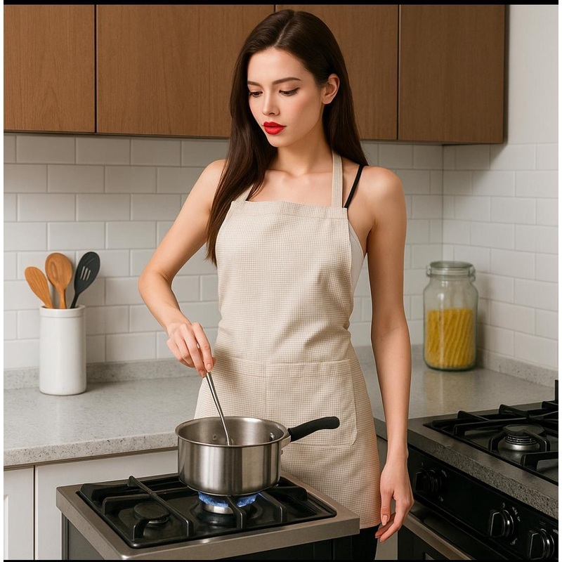 Square Check Print Apron  Stylish Kitchen Apron for Cooking & Baking