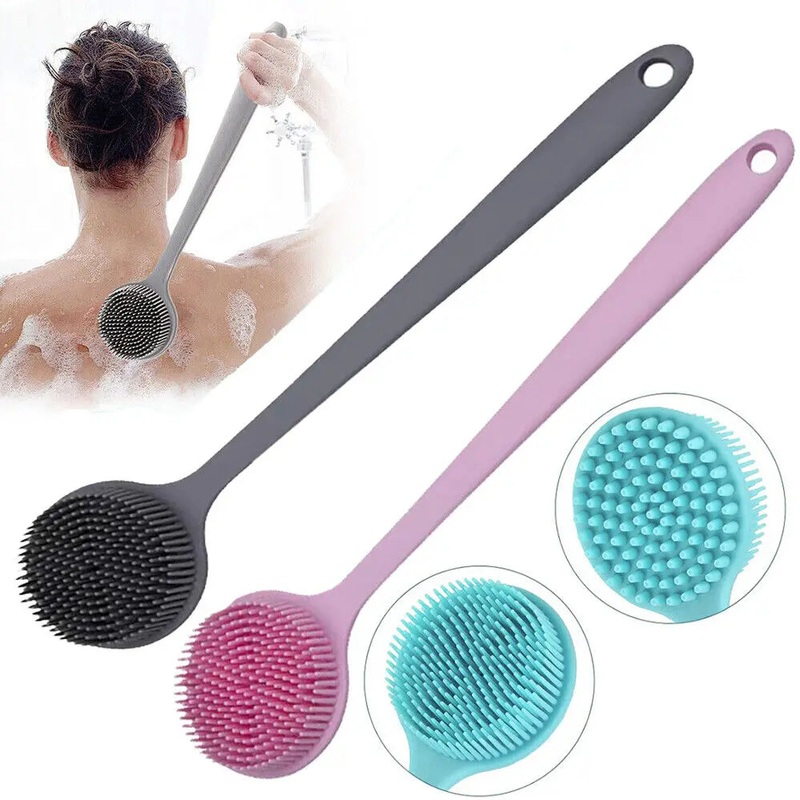 2-in-1 Silicone Body & Back Scrub Brush  Soft Bristles with Long Handle for Shower, Bath & Exfoliation (Pack of 1)