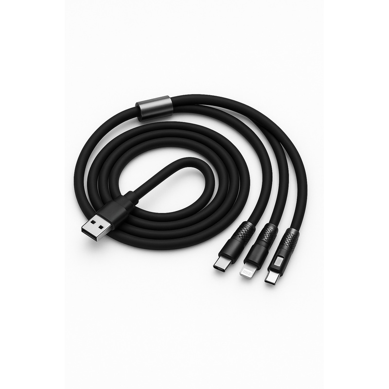 3 in 1 Multi Charger Cable Heavy Duty Unbreakable Silicone (Random Color)