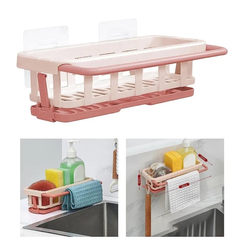 Multipurpose Kitchen & Bathroom Shelf with Towel Hanger  Self-Adhesive Wall Rack, Shower & Storage Organizer (Pack of 1)