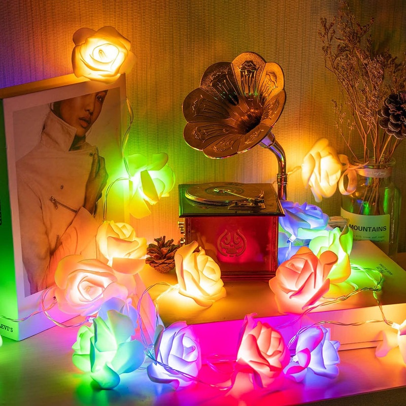 Rainbow Rose 16 LED Fairy Lights  Romantic Decorative String Lights