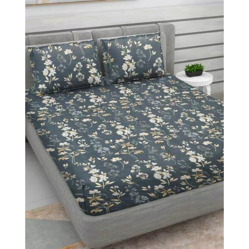 Serene Garden Bedsheet  Classic Floral Design  Soft Touch Fabric for Double Bed
