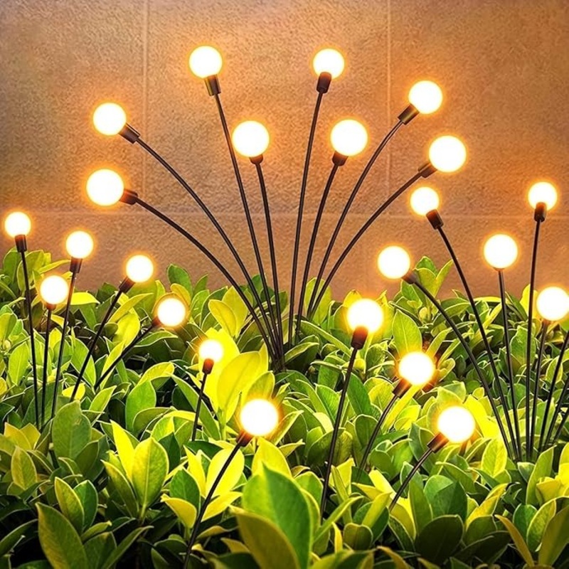 Solar Firework Lights for Garden  8 LED Bulbs on Flexible Stems Warm White (2 Pcs Set)