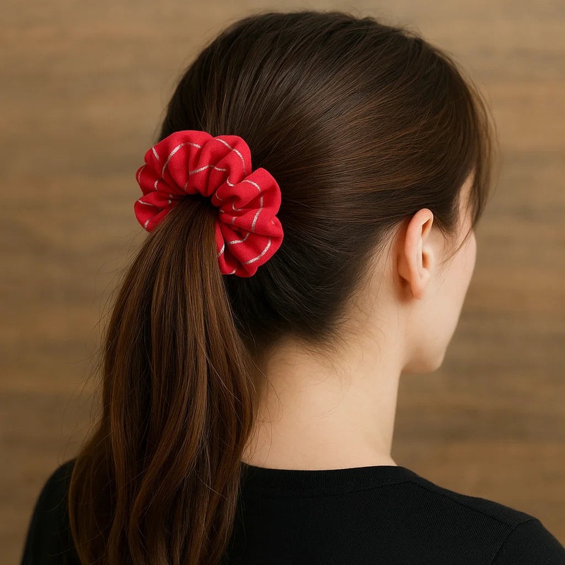 Striped Georgette Scrunchies  Soft Hair Ties for Women & Girls | Random Color Ponytail & Bun Hair Accessory (Pack of 1)