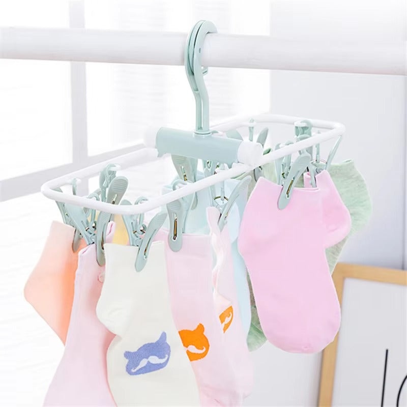 12 Clip Foldable  Drying Clothes Hanger (Random Color)