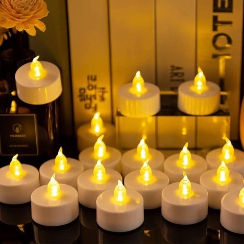 24 Pcs Flameless & Smokeless Decorative Acrylic LED Tealight Candle for Gifting, Festival, Deepavali, Diwali Decoration, Home Decor, Navratri, Anniversary, Birthday Candles