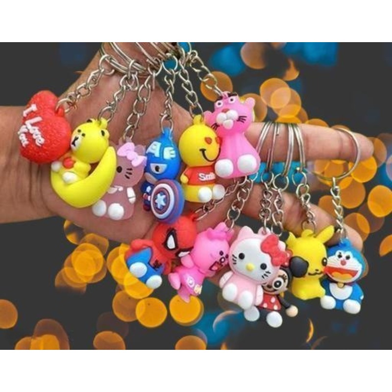 Mini Random Cartoon Keychain Combo  Soft Silicone Characters for Bags, Keys & Gifting (Pack Of 12)
