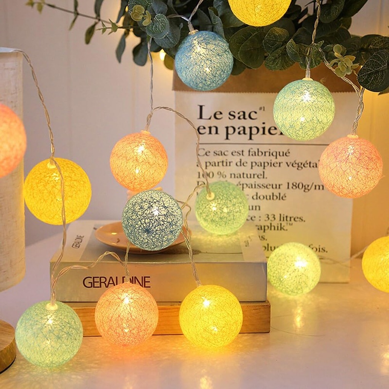 Multicolour Cotton Ball Lights for Decoration – 4 Meter, 10 LED Lights for Home Decoration, Decorative Lights, Led Lights for Decoration Indoor and Decoration Lights Outdoor, Colour Light
