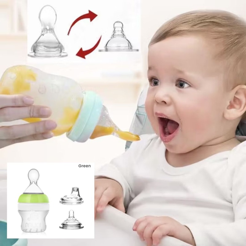 Mumlove 3-in-1 Silicone Baby Feeding Bottle  Spoon & Duckbill Sipper, 150ml (Random Color) (Pack of 1)