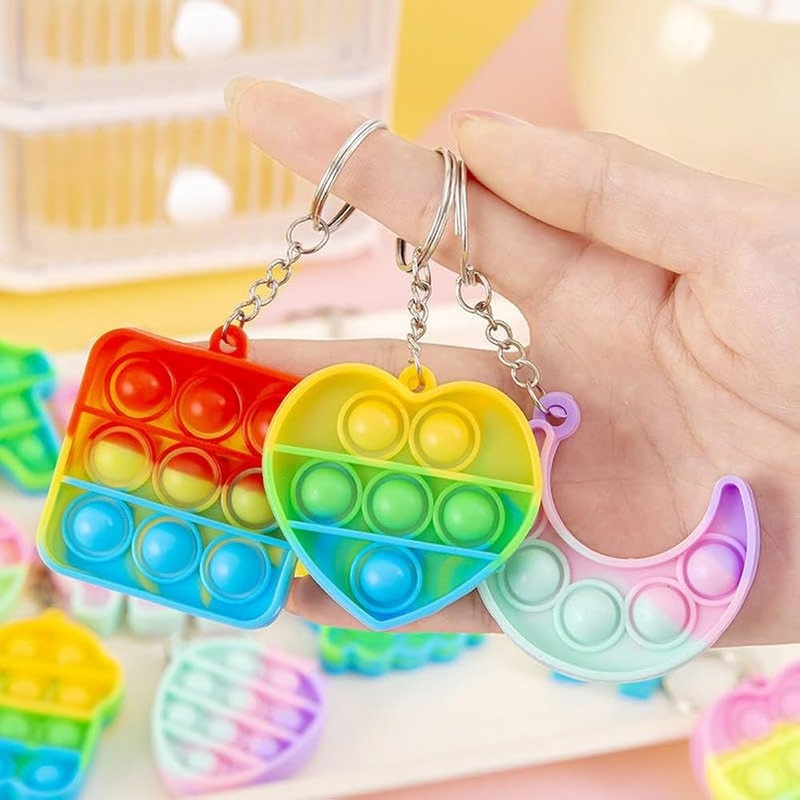 Pop It Keychain   Silicone Fidget Toy Keyring for Stress Relief & Fun Play (Pack of 4)