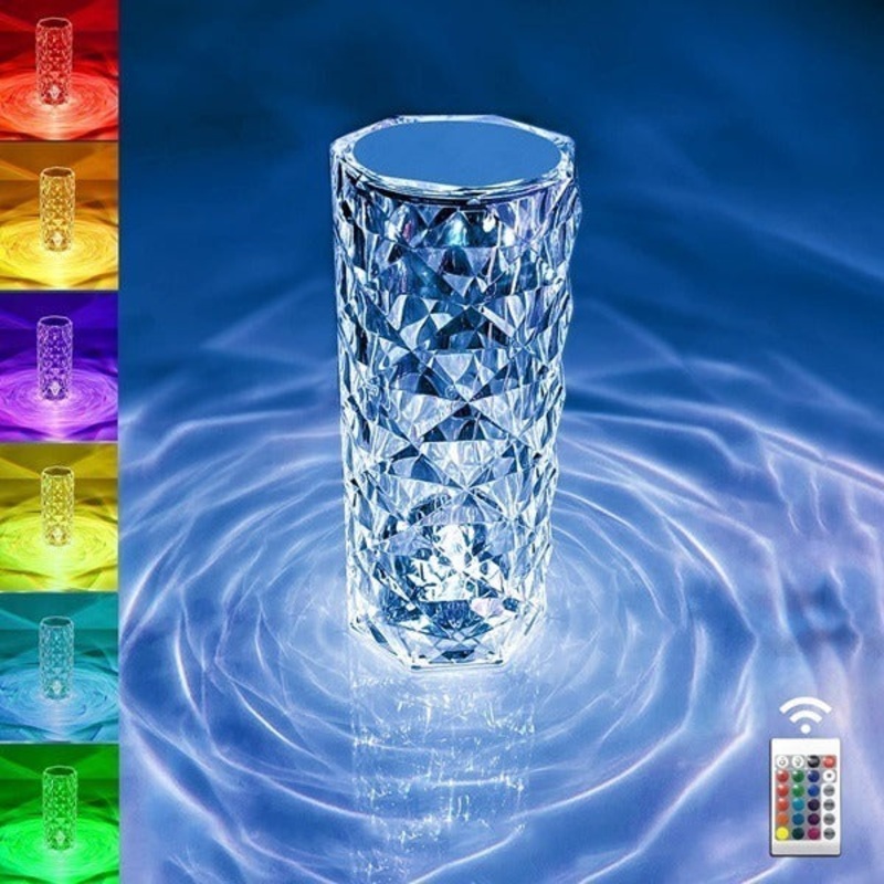 Rose Diamond Crystal Table Lamp, 16 Color Changing Rose Crystal Diamond LED Table Lamp, USB Rechargeable Touch Bedside Lamp Night Light with Remote Control, for Bedroom Living Room Party Dinner Decor[ WITHOUT REMOTE]