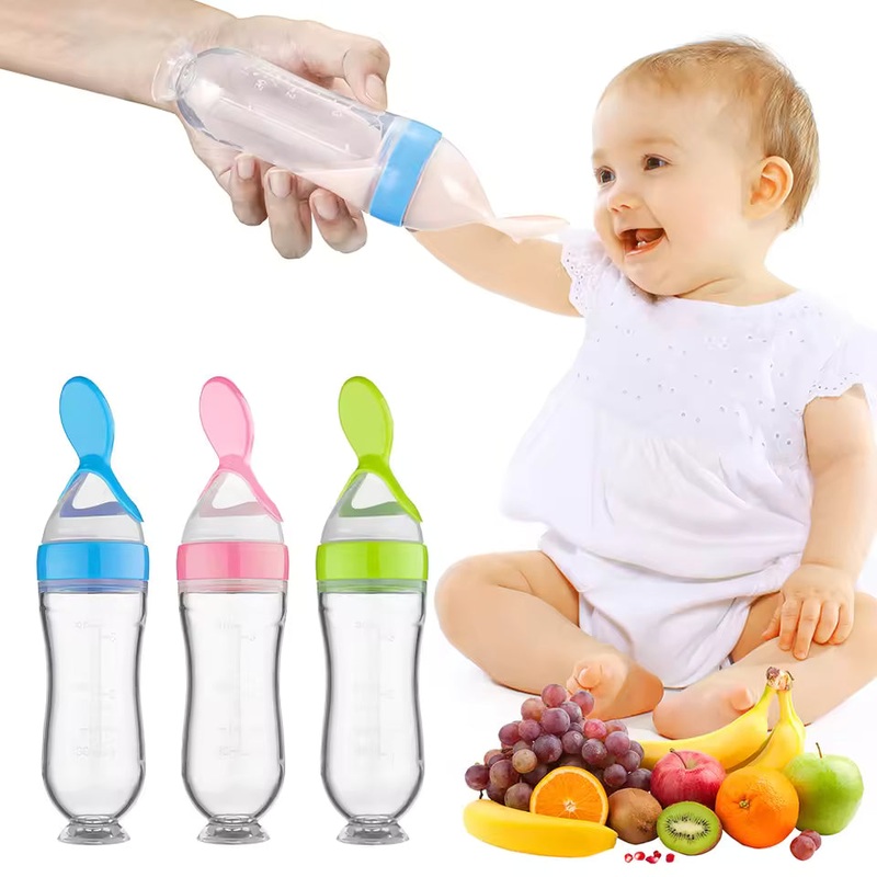 Safe Newborn Baby Feeding Silicone Bottle with Spoon  Milk Feeding Bottle (Random Color) (Pack of 1)