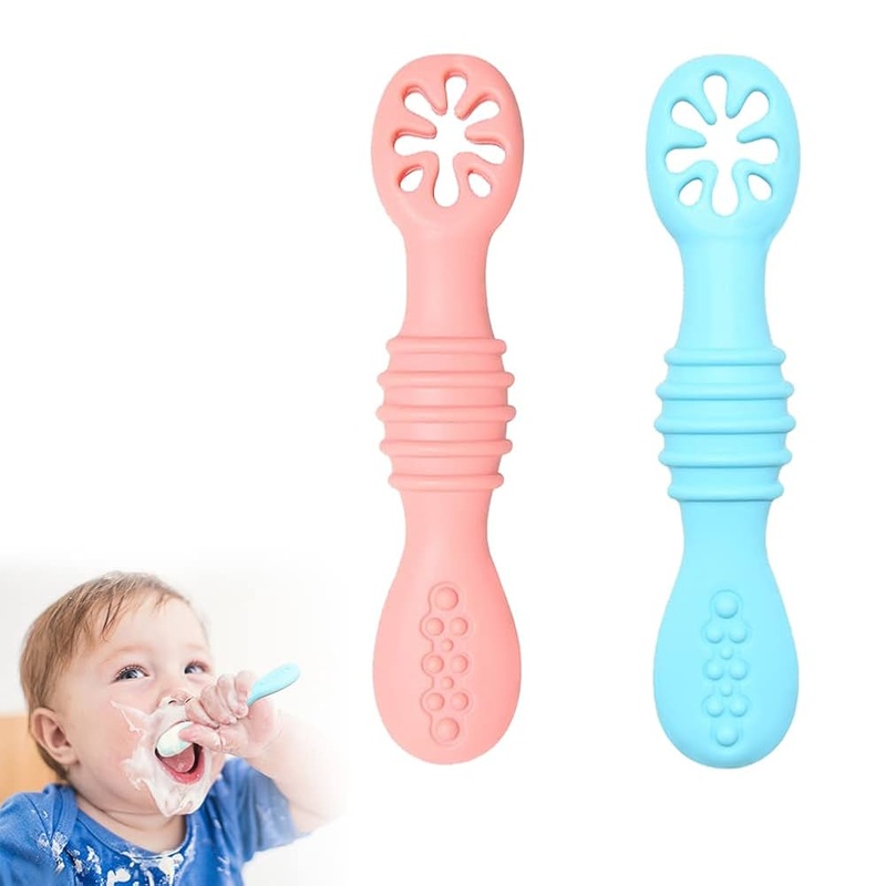 Silicone Chew Spoon for Babies and Toddlers, BPA Free, Safety Tested Baby Led Weaning (Random Color-Pack of 1)