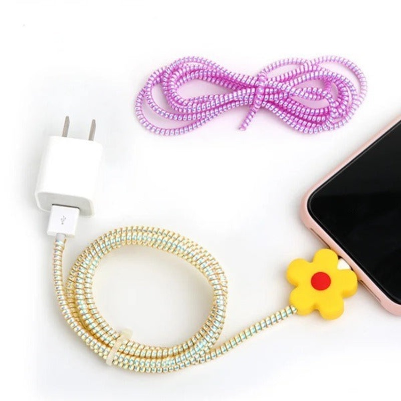 Spiral Cable Protector  Metallic Finish Wire Cover for Charger & Earphone Cords (Random Colour-Pack of 1)
