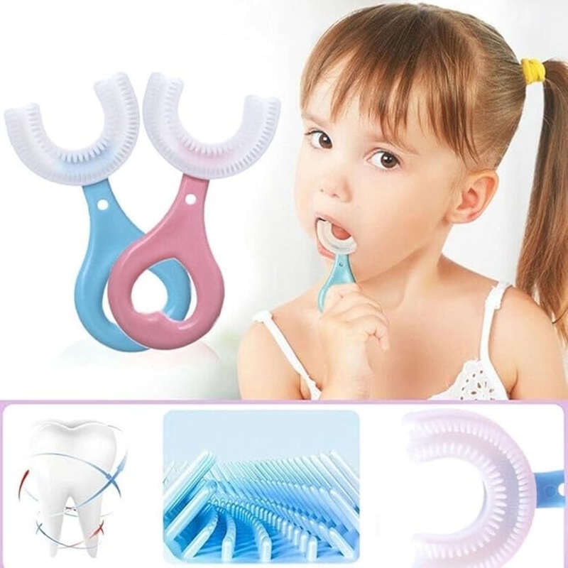U Shaped Kids Toothbrush Baby Teeth Cleaning Brushing Instrument Children Oral Cleaning Toothbrush (Pack of 1)
