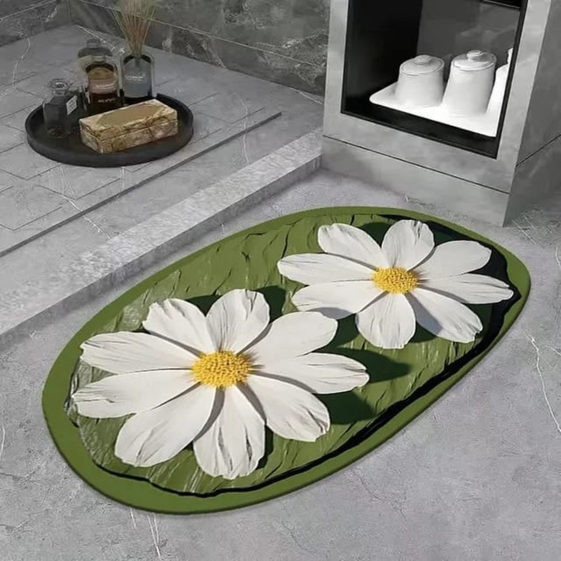 Water Absorbing Flower Print 3D Floor Bathroom Mat – Anti-Slip, Quick Dry Rug (Random Prints) (Pack of 1)
