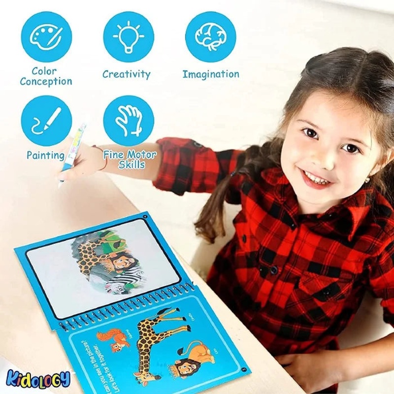 Water Magic Coloring Book, Unlimited Fun with Drawing Reusable Water-Reveal Activity Pad, Chunky-Size Water Pen for Kids – Random Design