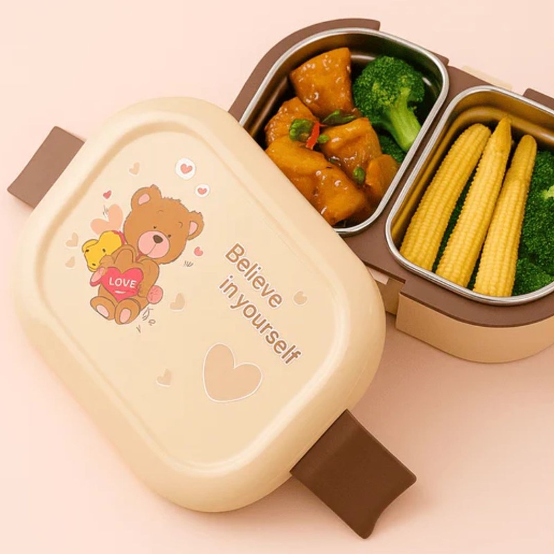 2-Compartment Bento Lunch Box with Lid & Motivational Quote  Random Design (Pack of 1)