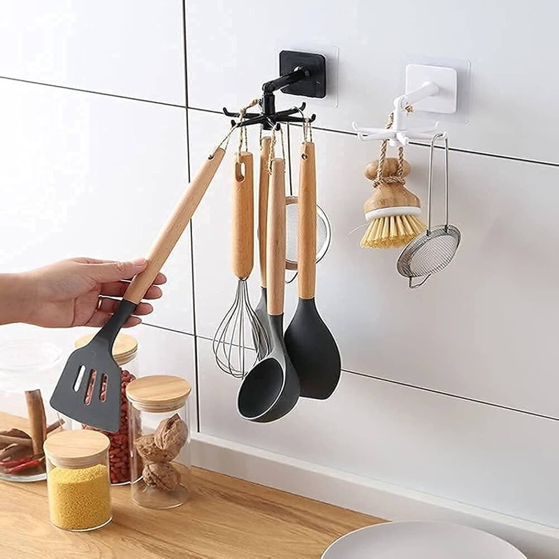 2 Pcs 360 Rotating Hook, Adjustable 360 Rotating Plastic Folding Hook Wall-Mounted Utensils Hanger Kitchen Utensils Spoon Hook ( Pack of 2 )