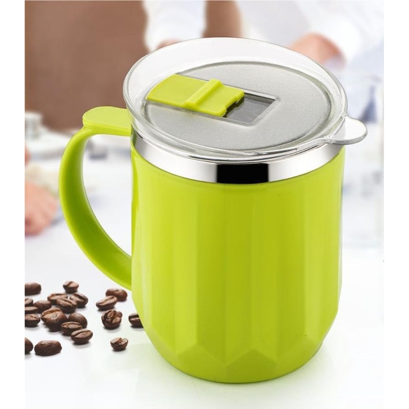 Mooddy Crystal Stainless Steel Coffee Mug With Lid Insulated Travel Cup (Random color) (Pack of 1)