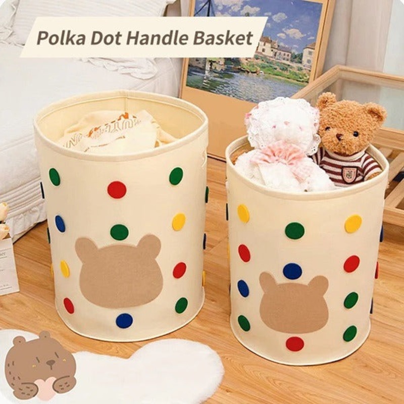Polka Dot Large Capacity Storage Basket  Felt Storage Organizer for Home & Office (Pack of 1 Pc)