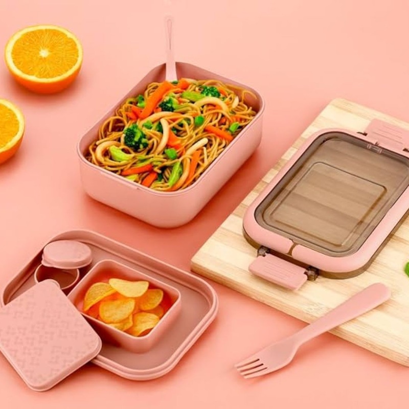Snackle Pack Kids Lunch Box  Tiffin Box with 2 Small Containers, Spoon & Fork (Random color)