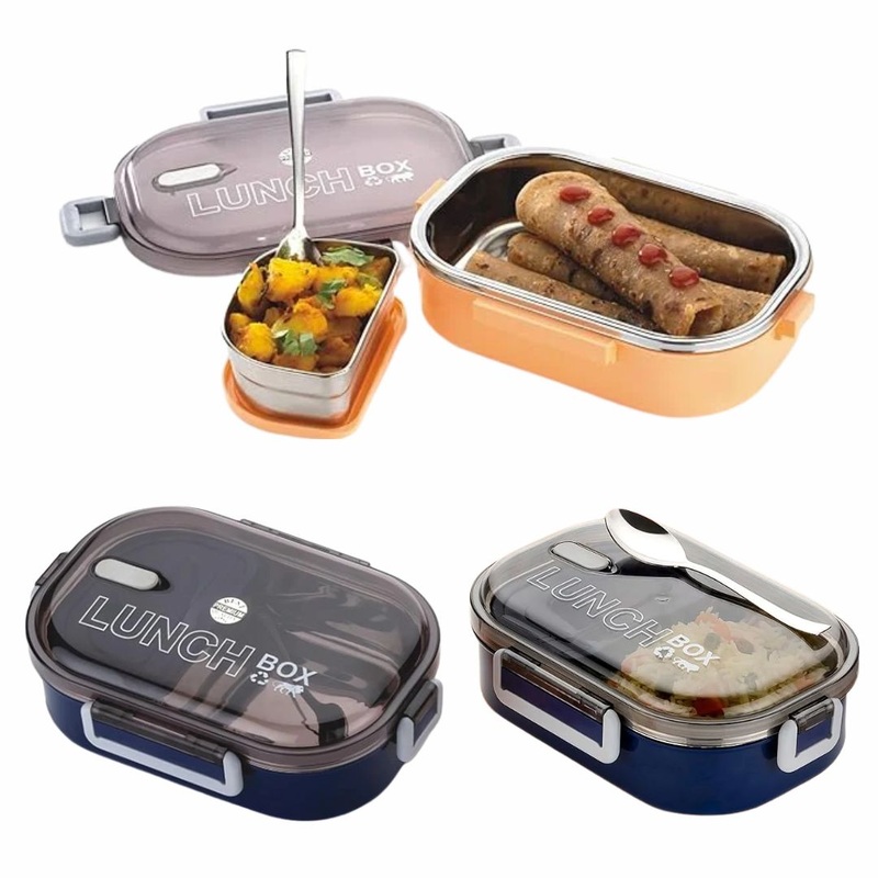 Stainless Steel Insulated School Time Lunch Box For School And Office Meals  Keeps Food Warm (Random color- Pack of 1)