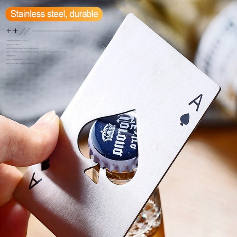 Stainless Steel Poker Card Bottle Opener  Compact Credit Card Size Bar Tool (Random color-Pack of 1)