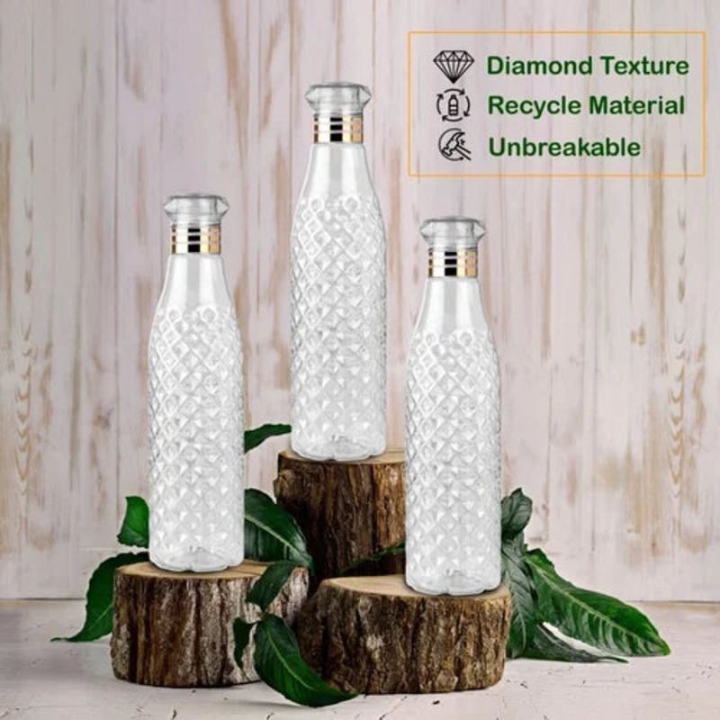 Transparent Premium Plastic Diamond Grip Water Bottle – 1 Ltr (Pack of 1)