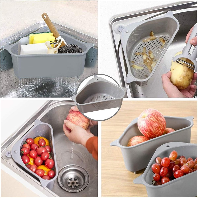 Triangle Shape Sink Drain Storage Rack, Corner Kitchen Sink Strainer Basket, Multi-Function Water Storage Tank Drain Rack For Kitchen, Bathroom, Soap Box Organizer ( Pack of 1 )
