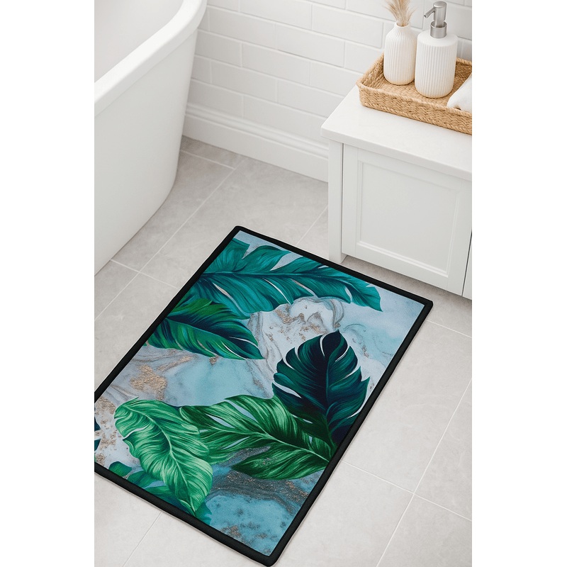 Tropical Leaf Bathroom Mat  Non-Slip, Water Absorbent Floor Rug for Bath, Kitchen & Home