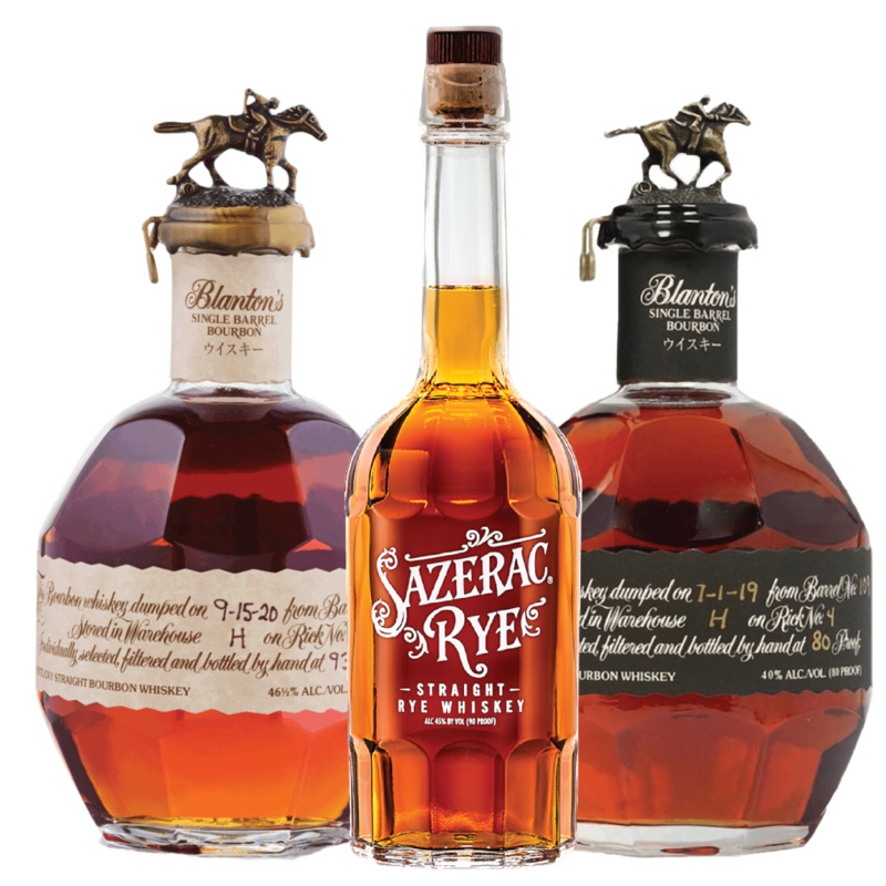 Blanton’s Red Edition Bourbon, Blanton’s Single Barrel Black Label, Sazerac Rye Whiskey Package