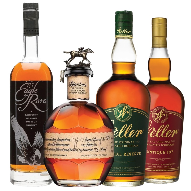 Blanton’s Single Barrel, Weller Special Reserve, Weller Antique 107, and Eagle rare Bundle