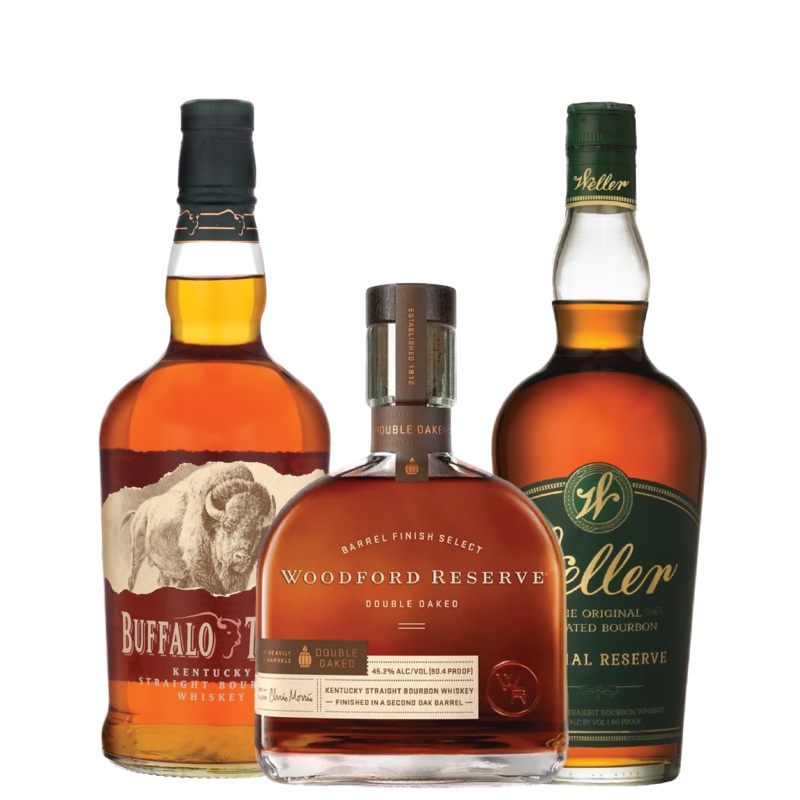 Woodford Reserve Double Oaked Bourbon, Buffalo Trace, Weller Special Reserve Bundle