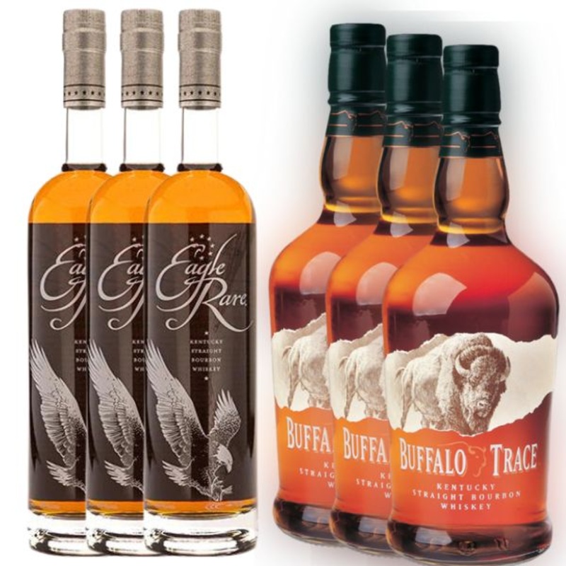 3 Eagle Rare and 3 Buffalo Trace Kentucky Straight Bourbon Whiskey Bundle