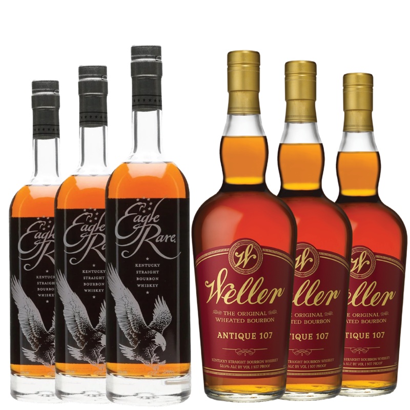 3 Eagle Rare and 3 W.L. Weller Antique 107 Bourbon Bundle