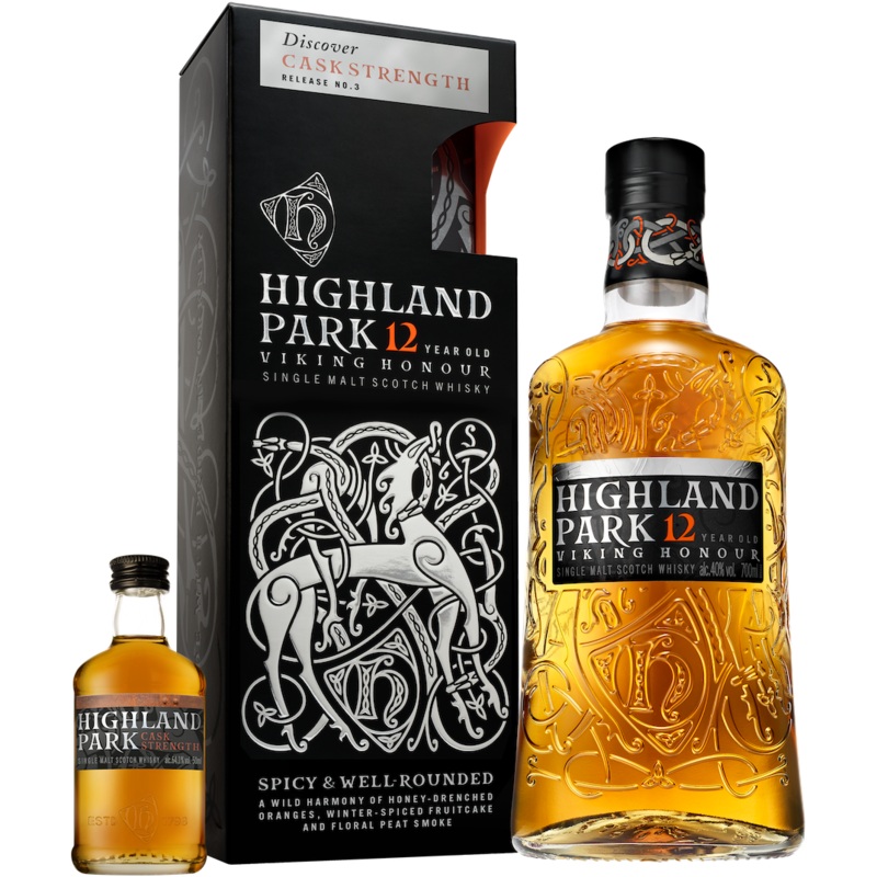 Highland Park 12 years 70 cl + 5 cl Cask Strength 64,1%