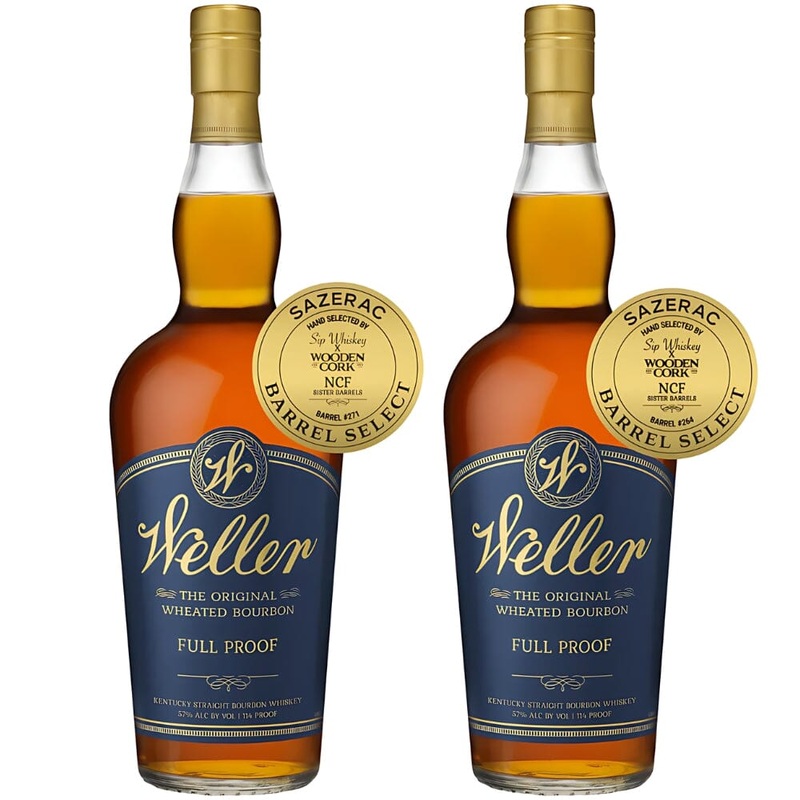 W.L. Weller Full Proof Non-Chill Filtered Sister Barrels Pick by Wooden Cork & Sip Whiskey 2pk